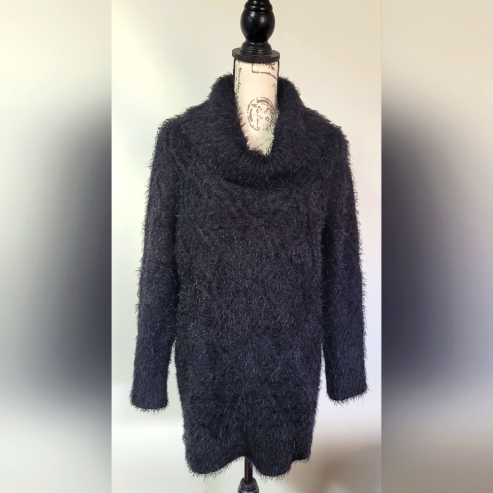 Calvin Klein Cowl Neck Black shag Sweater In XL